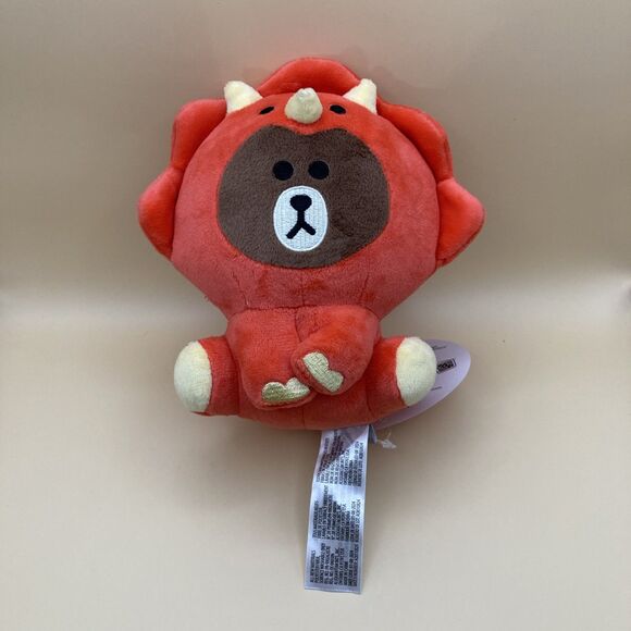 LINE FRIENDS Jungle Brown Teddy Bear in Red Dinosaur Costume 14" Plush NWT - Picture 1 of 7